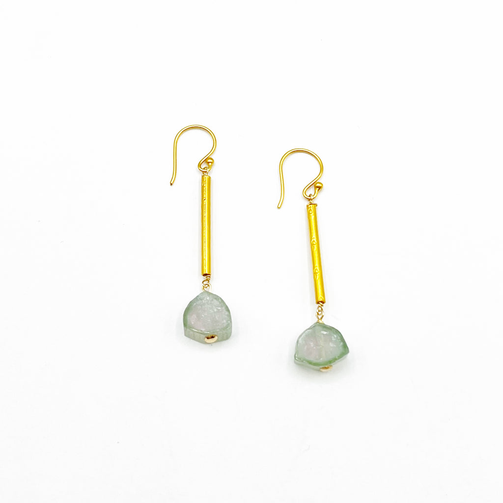 Watermelon Tourmaline on Gold Vermeil Tubes Earrings