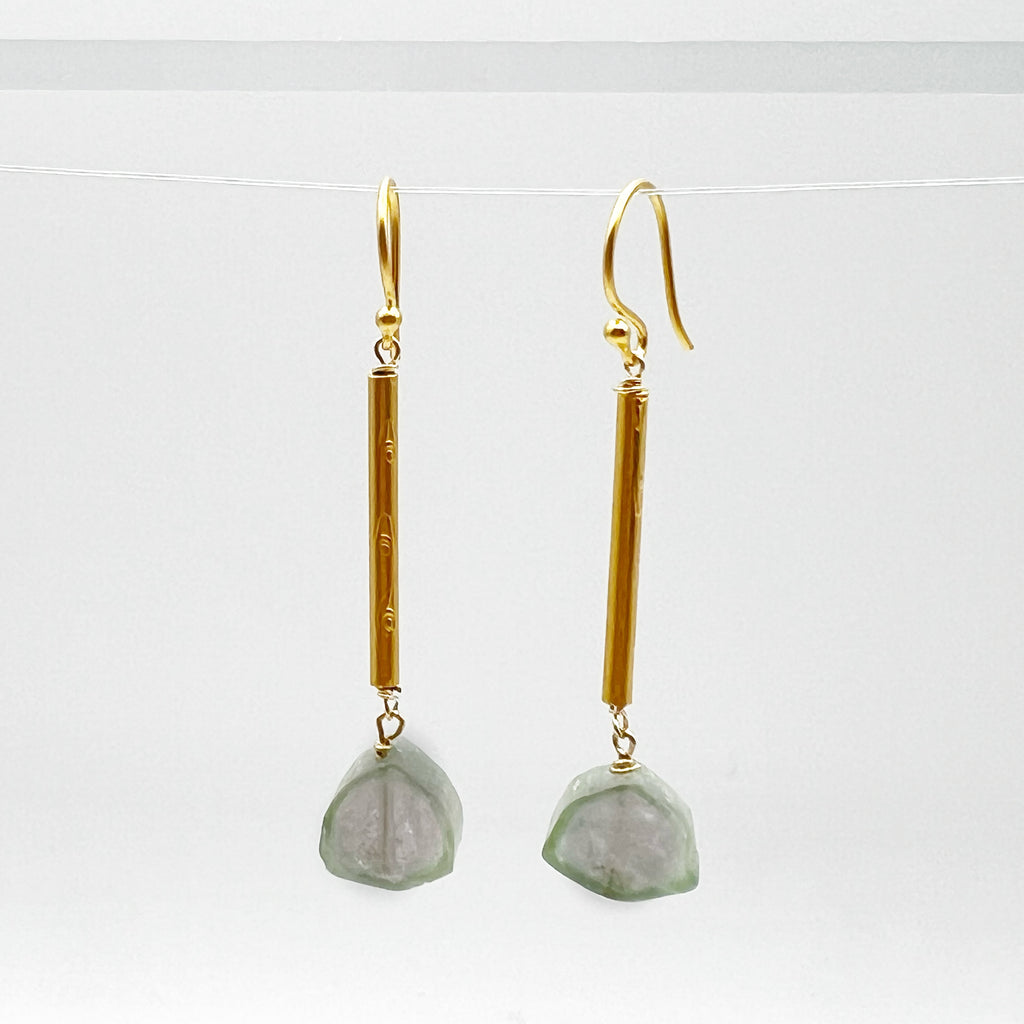 Watermelon Tourmaline on Gold Vermeil Tubes Earrings