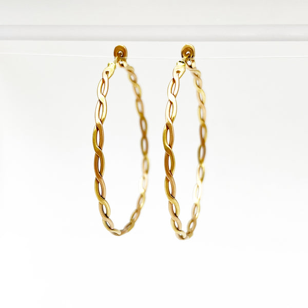 Spiral Woven Braided 14 Karat Rose Gold Hoop Earrings