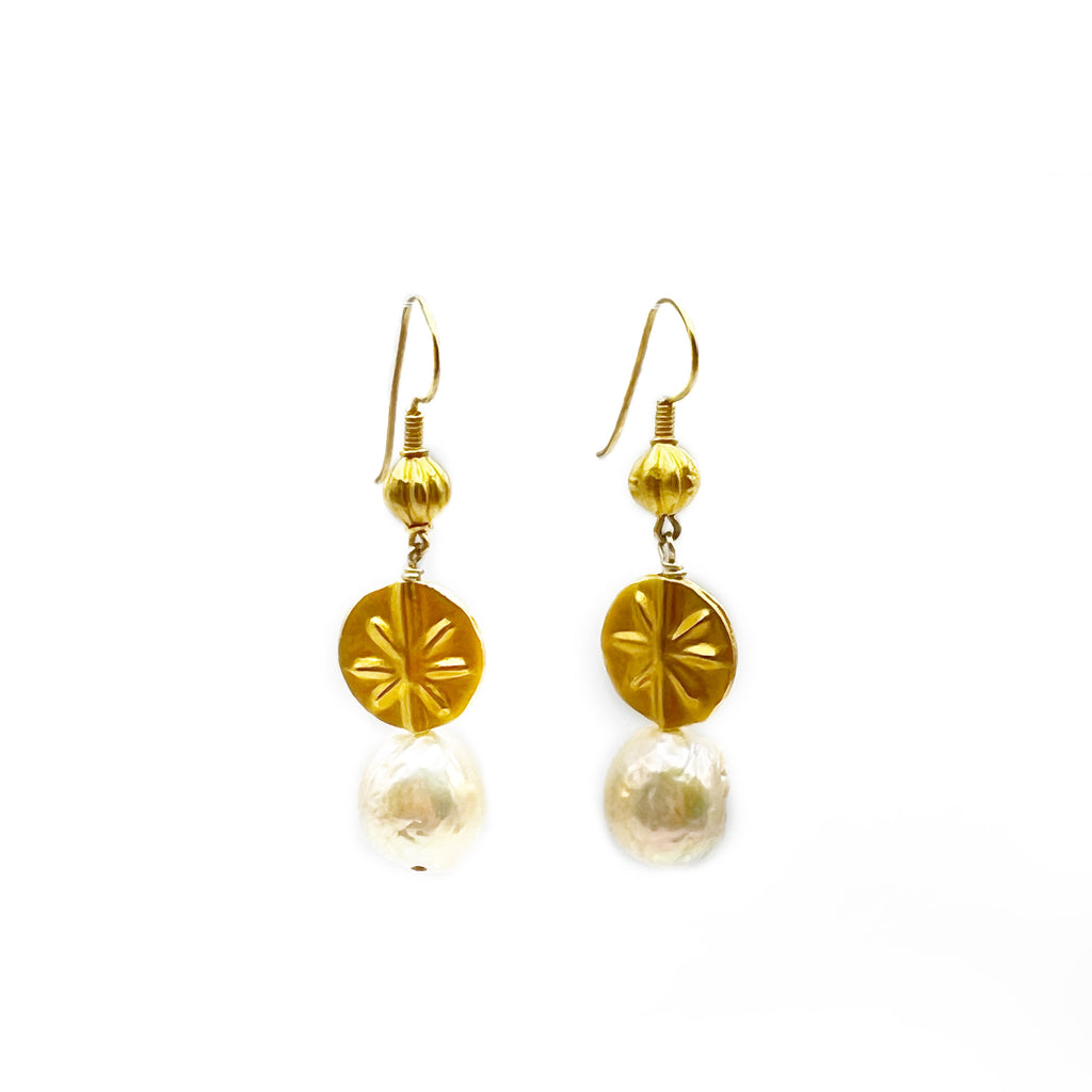 Pink Gossamer Pearls With Gold Vermeil Beads Earrings
