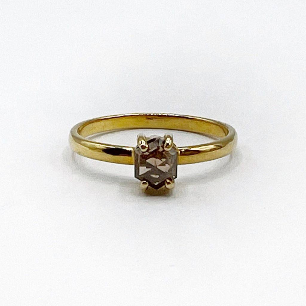 Golden Cognac Hexagon Diamond Ring