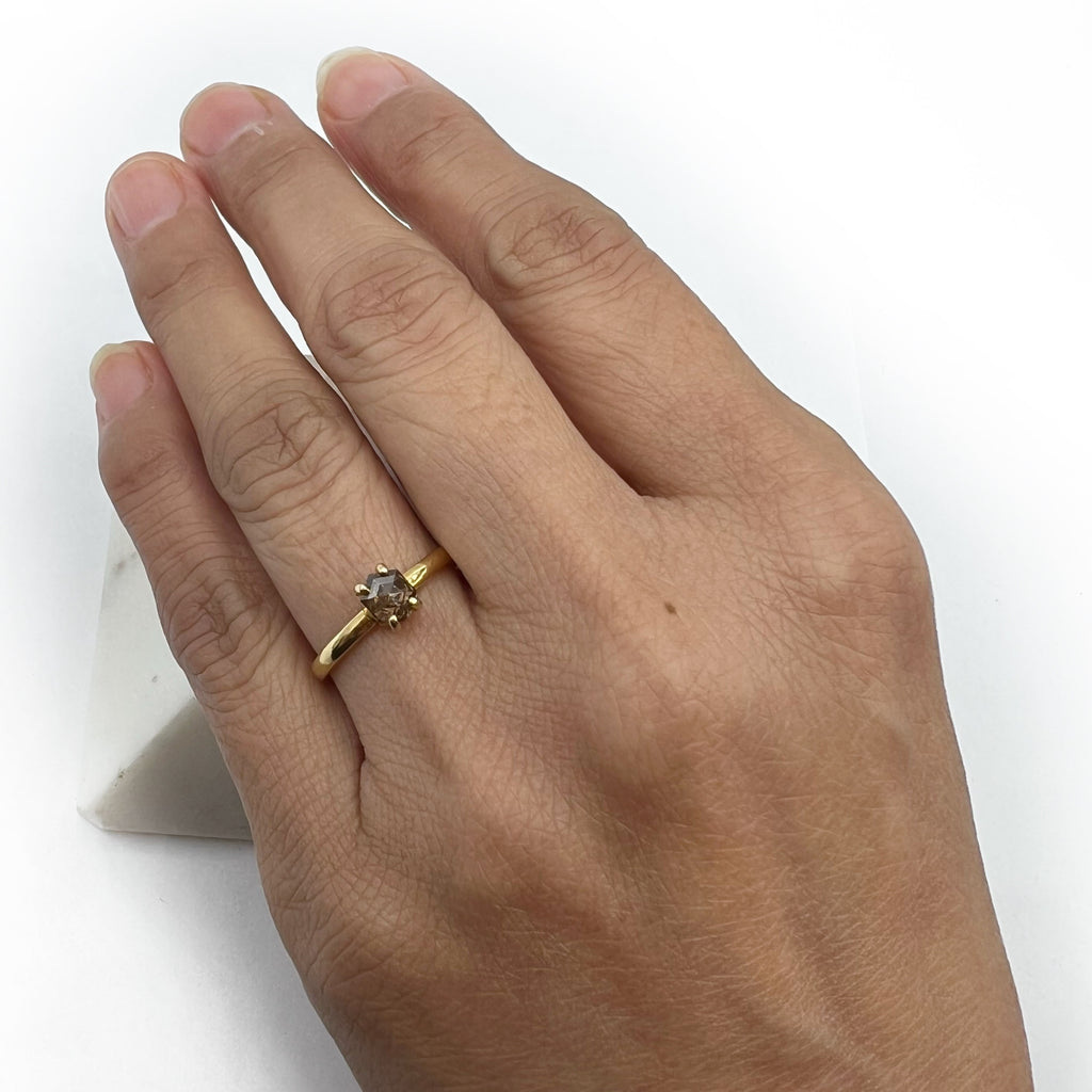 Golden Cognac Hexagon Diamond Ring