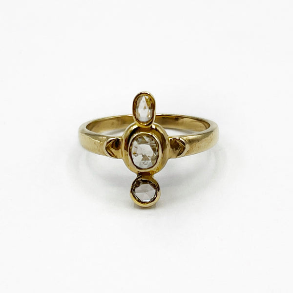 Vertical Three Stone Rose Cut Diamond Ring