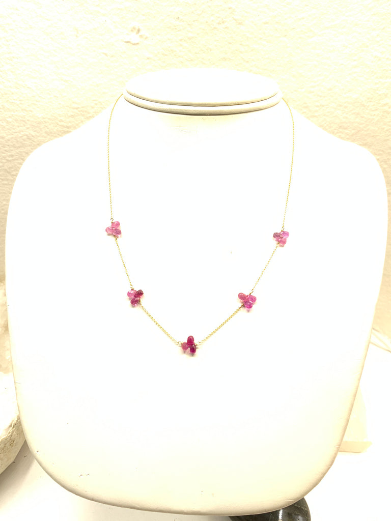 Necklace Pink Sapphire Briolettes on 14k yellow gold chain