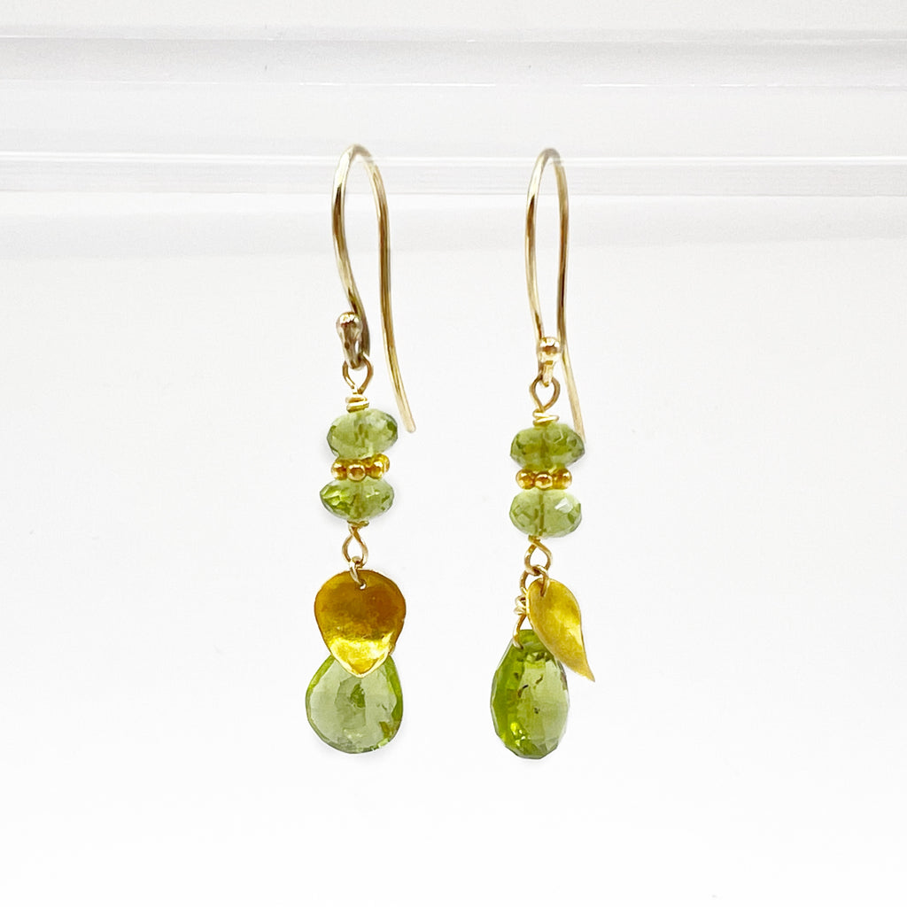 Golden Peridot Petal Briolette Earrings
