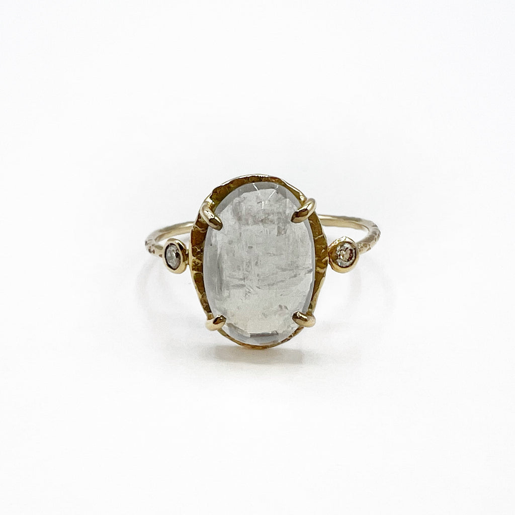 Glowing Moonstone and Diamond Ring