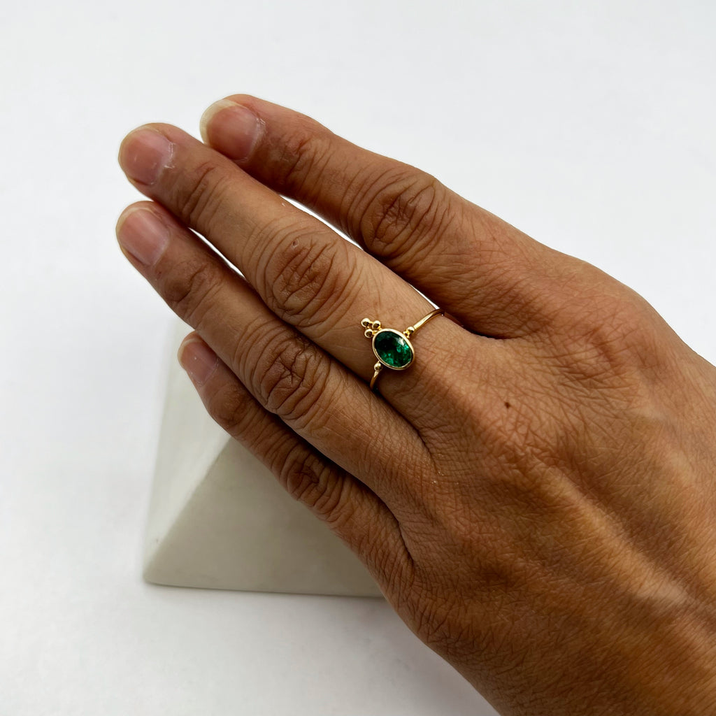 Oval  Crown Emerald Ring