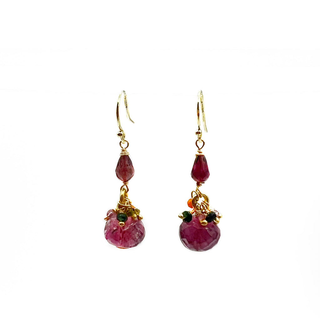 Rosey Pink Tourmaline Balls Dripping in Gems Earrings