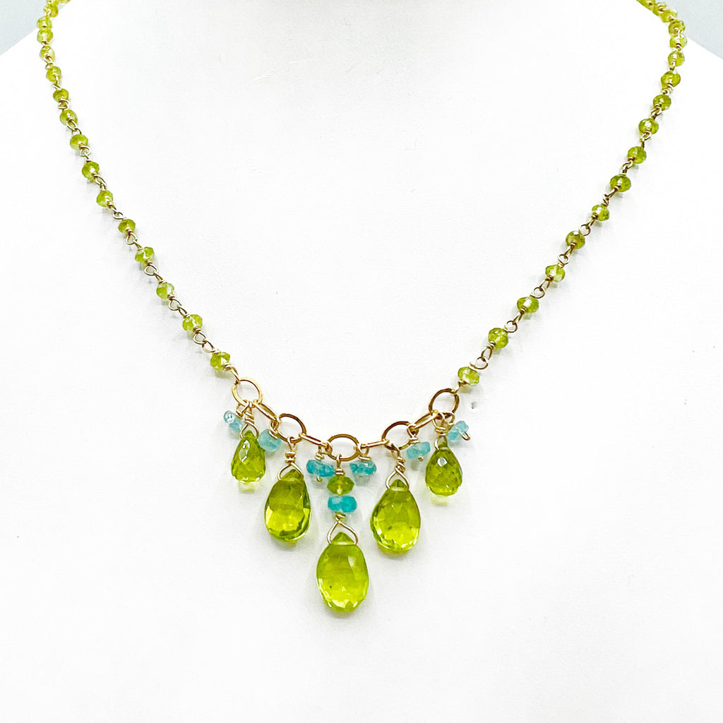 Peridot Briolettes and Apatite Beads Necklace