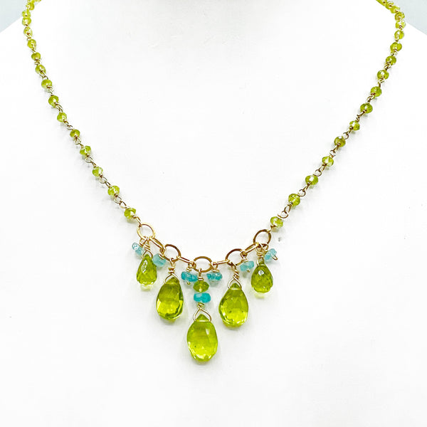 Peridot Briolettes and Apatite Beads Necklace