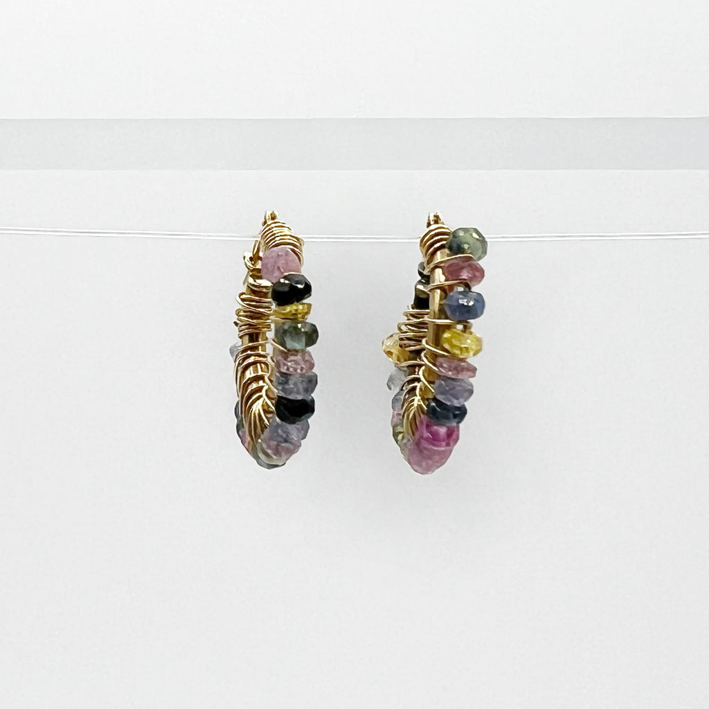 Small Hoop Earrings with Various Color and Shapes Sapphires