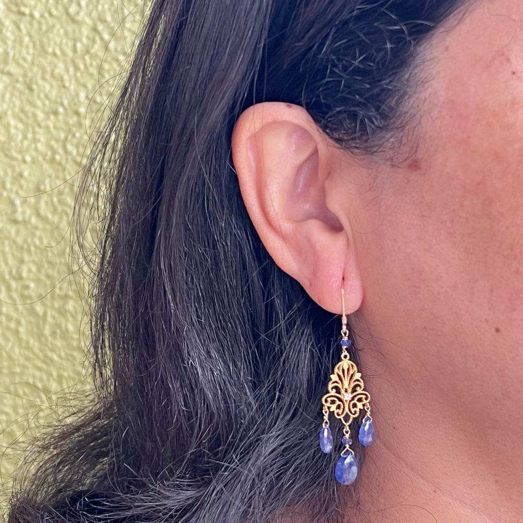 Byzantine Tanzanite and diamond  Drop Earrings