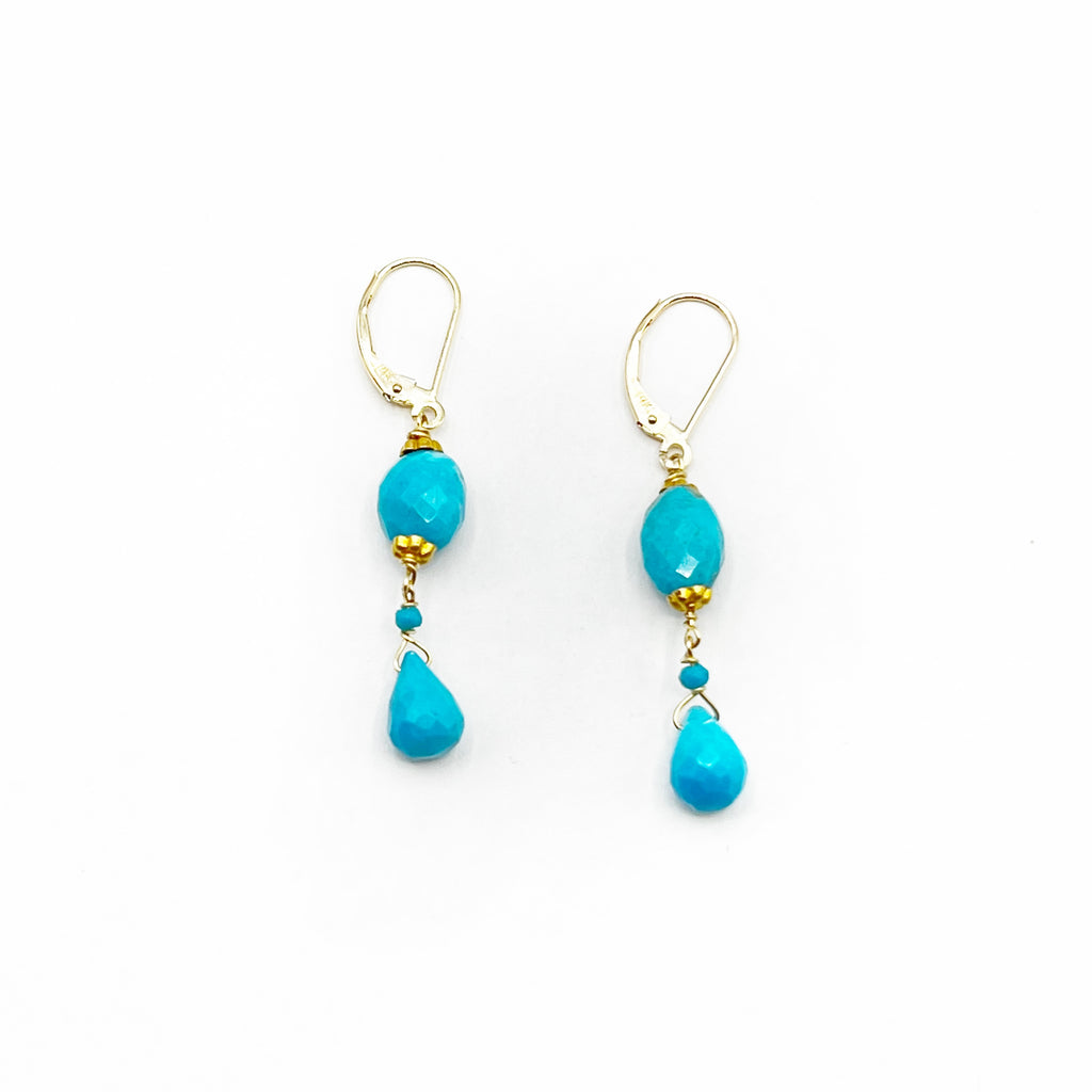 Faceted Turquoise Drops With Shimmering Gold Earrings