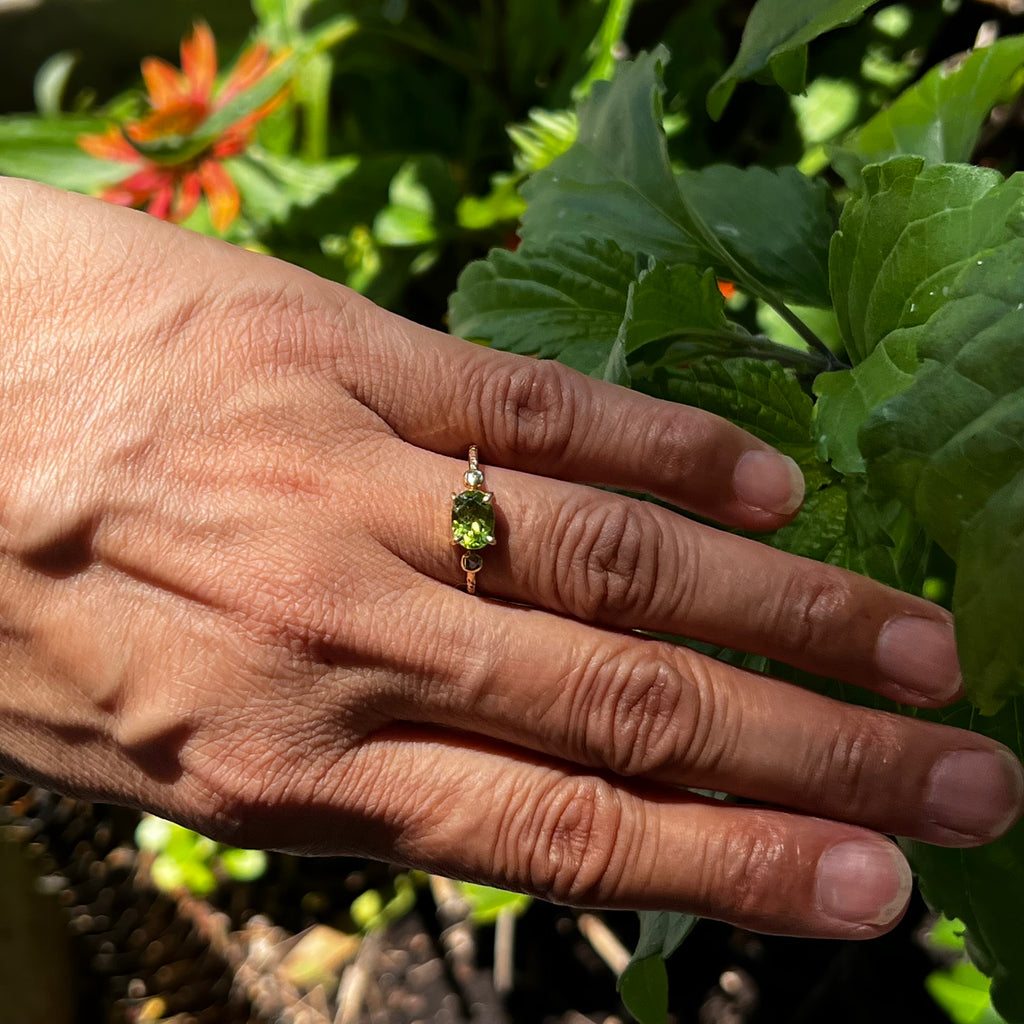 Oval Peridot Hammered Ring