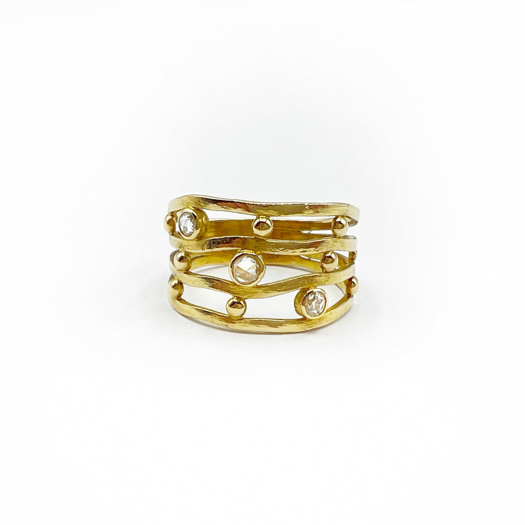 Gold Wave Design with Diamonds Ring