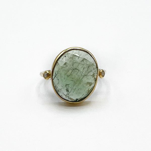 Rose Cut  Green Tourmaline and Diamond Ring