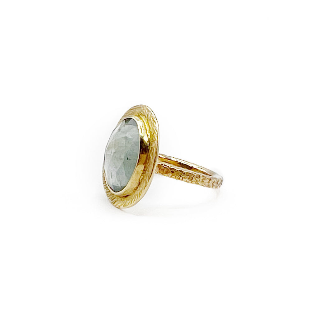 Moss Aquamarine Textured Bezel Ring