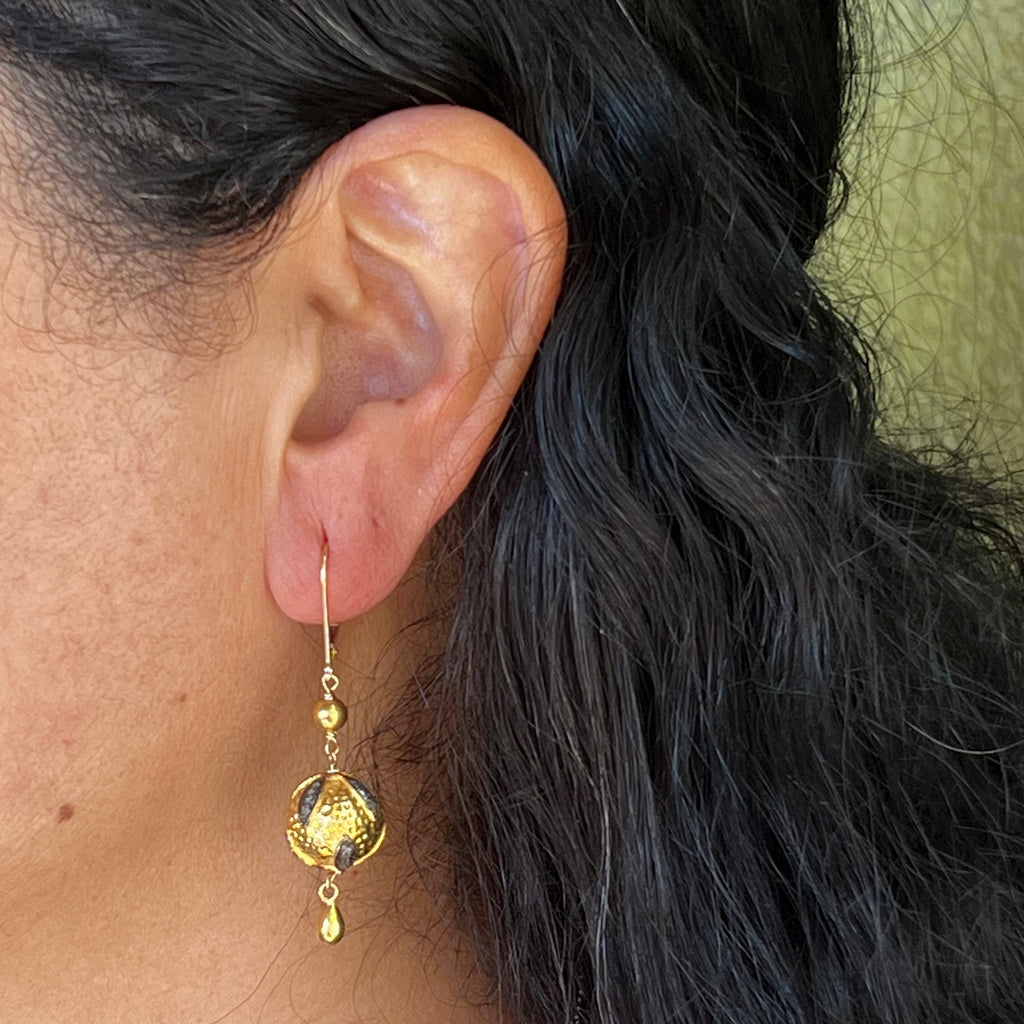 Golden Sphere Earrings with Diamonds