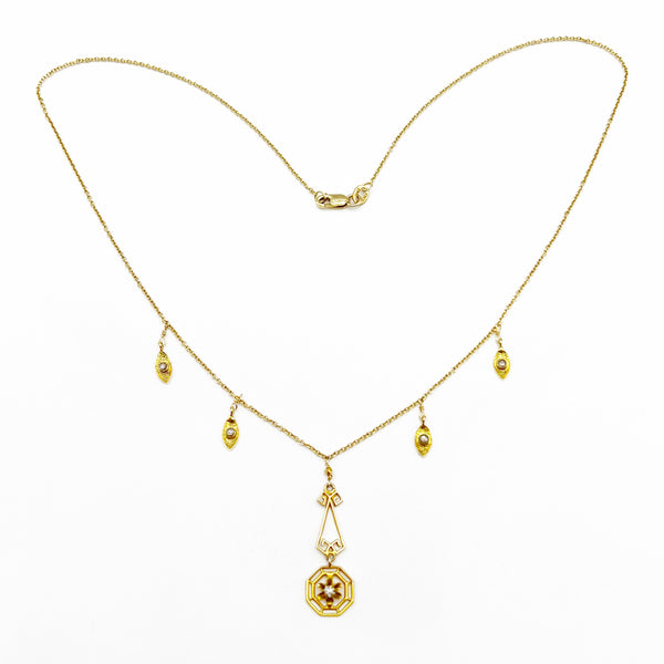 Delicate Renaissance Necklace with Diamond Droplets