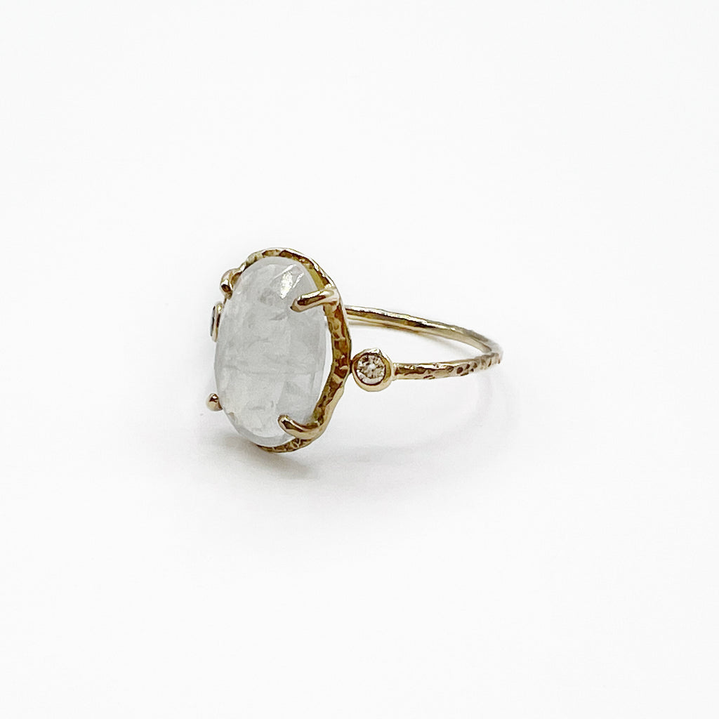 Glowing Moonstone and Diamond Ring