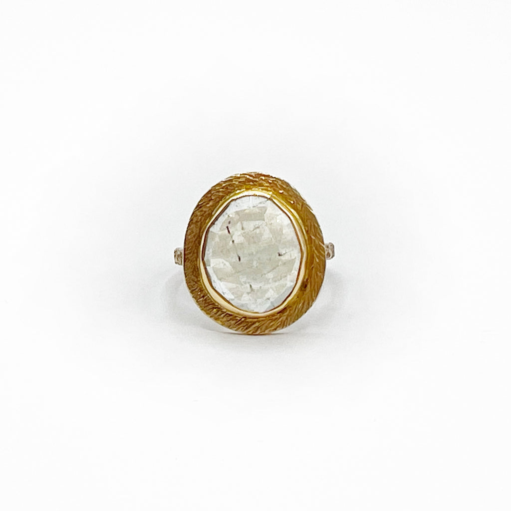 Moss Aquamarine Textured Bezel Ring