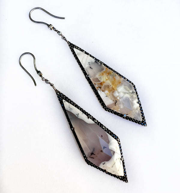 Agate and Black Diamond Spike Earrings