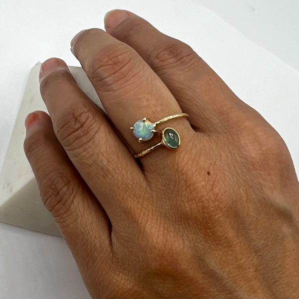 Opal and Green Tourmaline Flex Ring