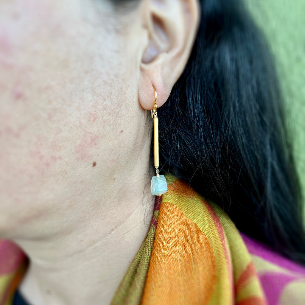 Watermelon Tourmaline on Gold Vermeil Tubes Earrings