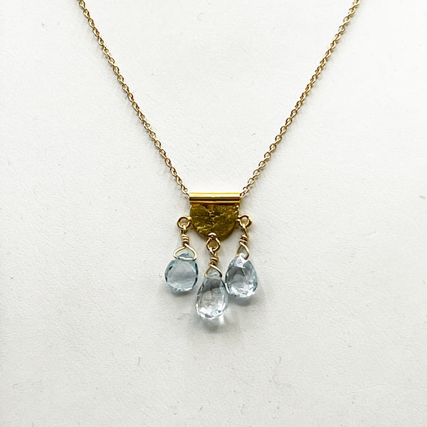 Droplets of Aquamarine Golden Necklace