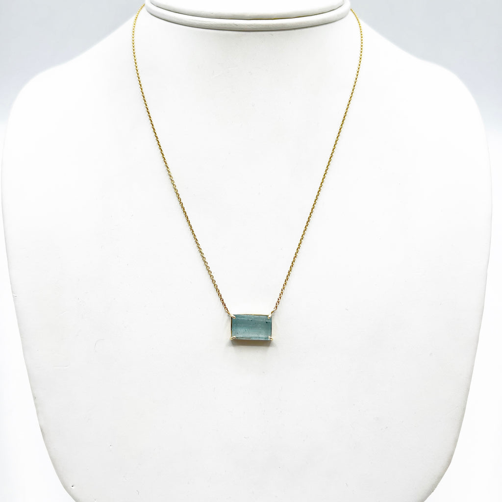 Aquamarine Boxy Pendant Necklace
