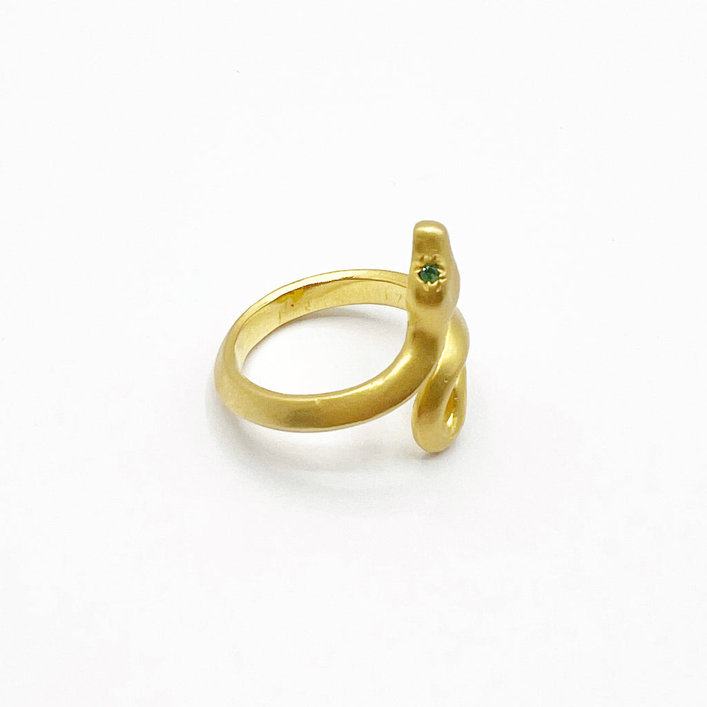 Spiral Snake Ring With Emerald Eyes