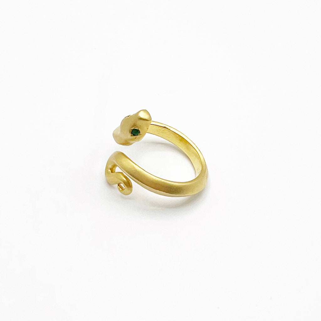 Spiral Snake Ring With Emerald Eyes