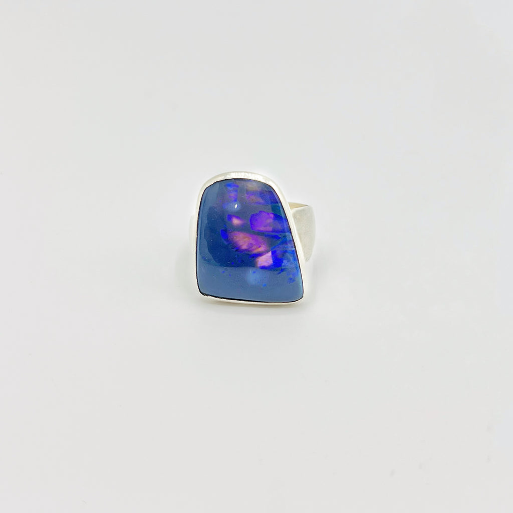 Sterling Silver Ring with one Oblong Australian Opal