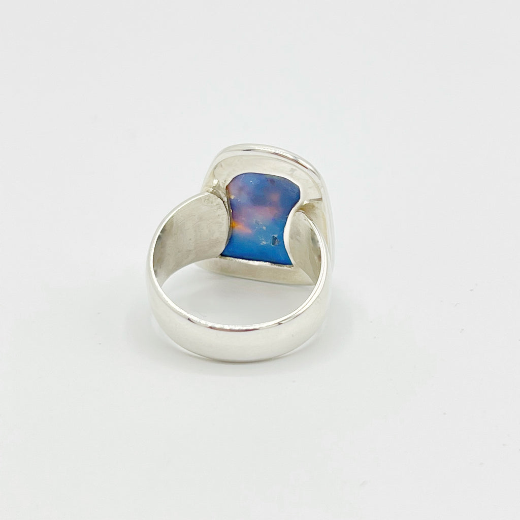 Sterling Silver Ring with one Oblong Australian Opal