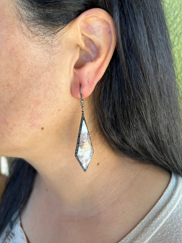 Agate and Black Diamond Spike Earrings