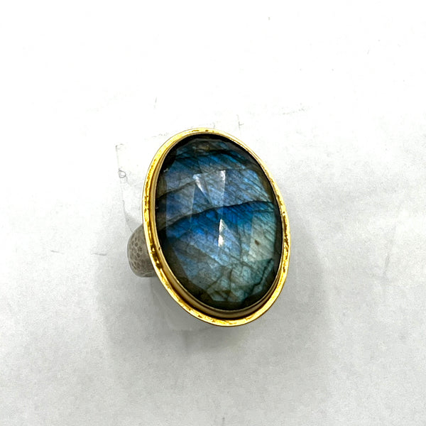 Labradorite Sterling Silver with 18 Karat Yellow Gold