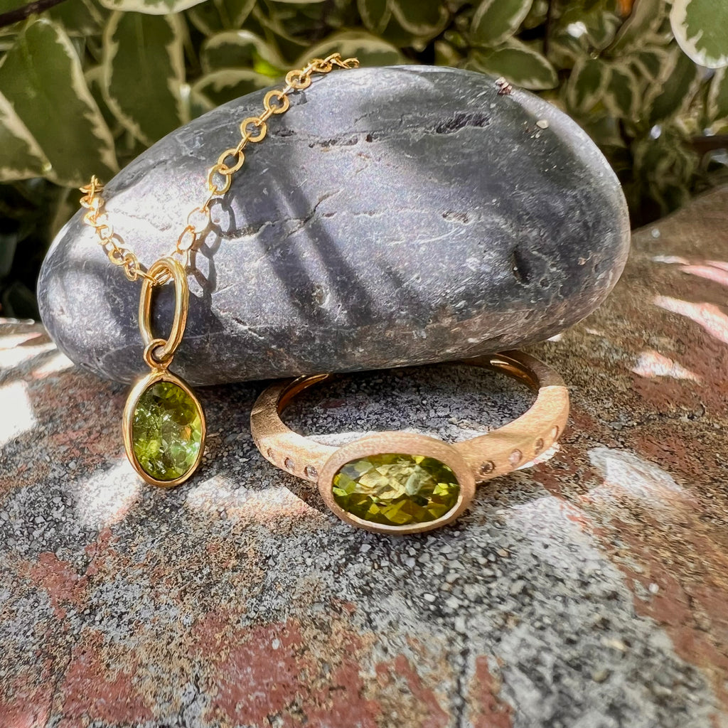 Matte Peridot with Diamonds Ring
