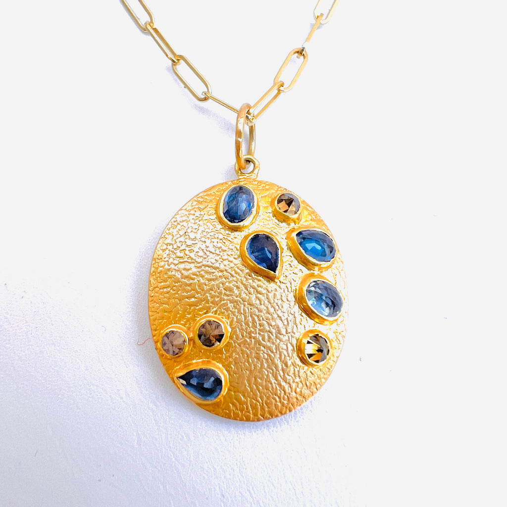 Sapphire and Diamond River Stones on Golden Disk