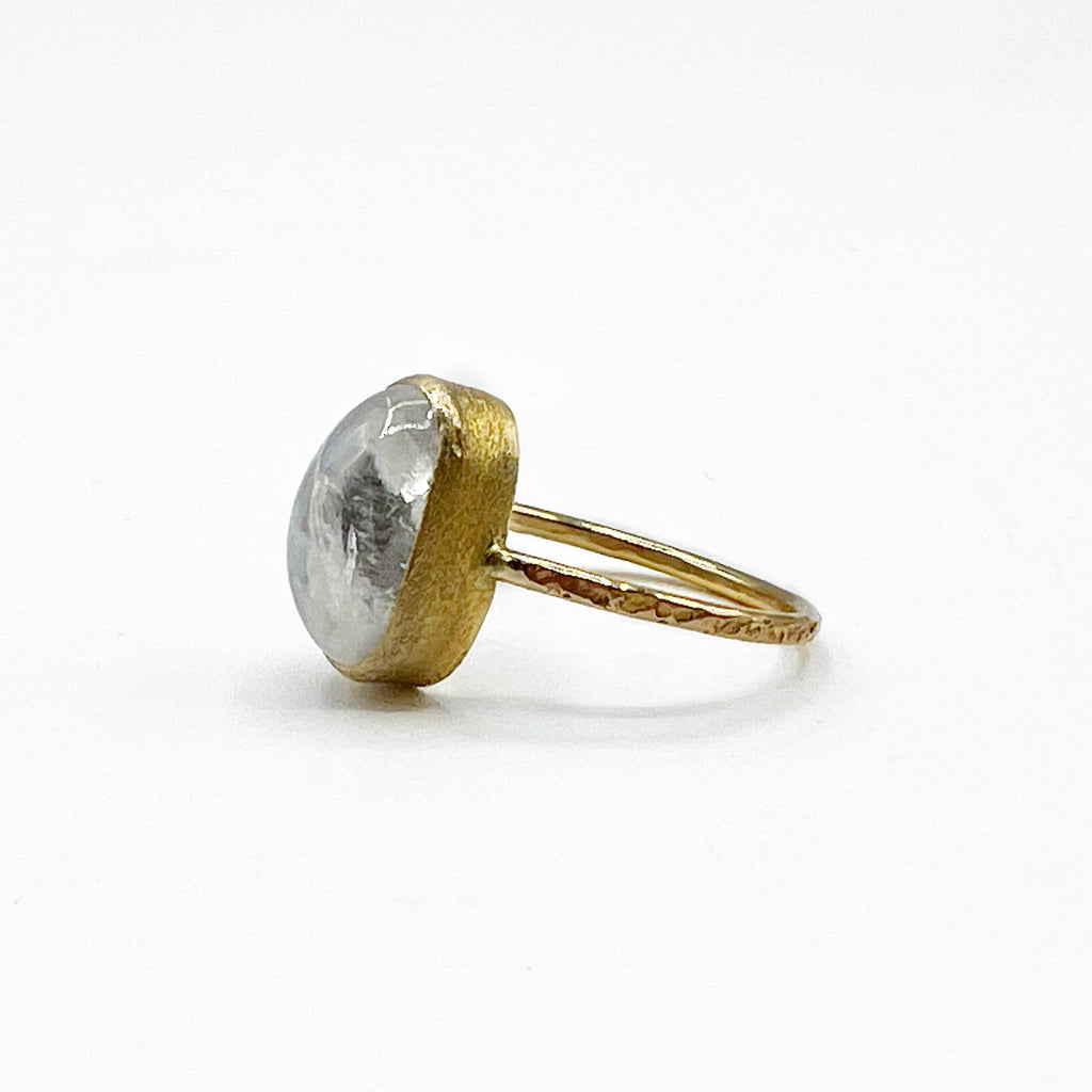 Golden Oval Moonstone Hammered Ring