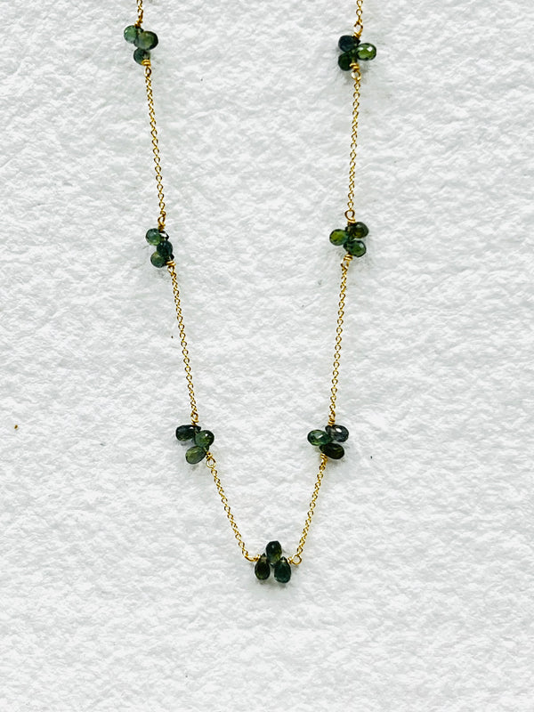 Green Sapphire Briolette on 14 Karat Gold Chain