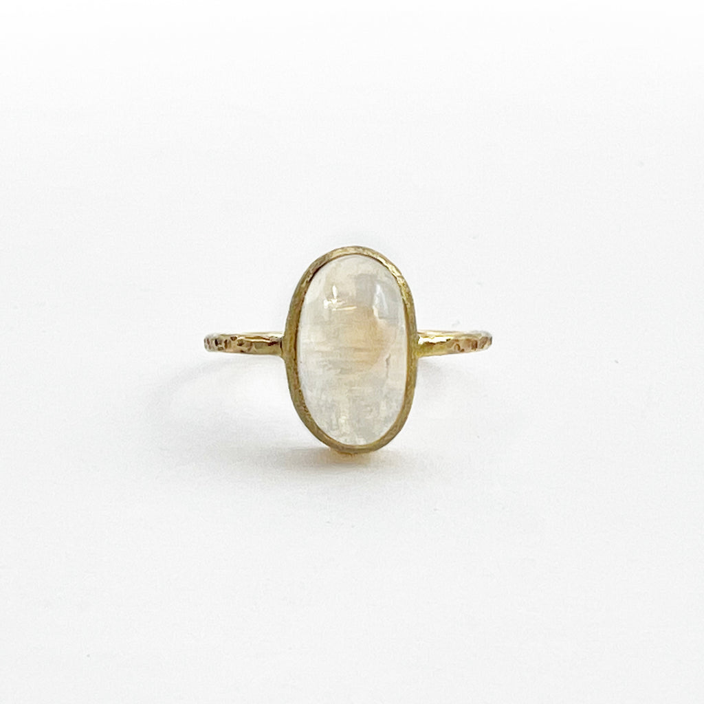 Golden Oval Moonstone Hammered Ring