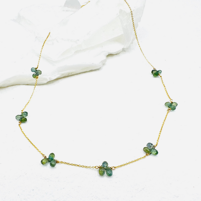 Green Sapphire Briolette on 14 Karat Gold Chain