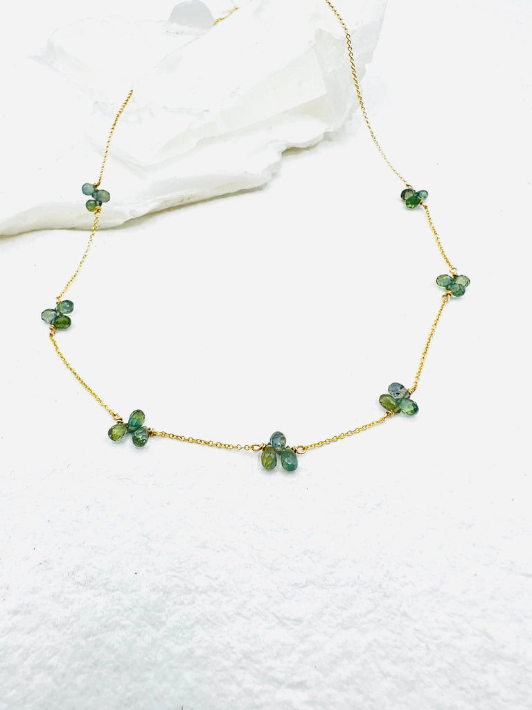 Green Sapphire Briolette on 14 Karat Gold Chain