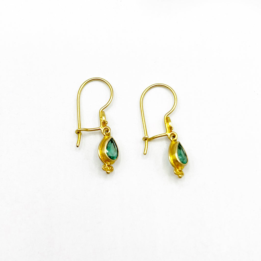 Golden Pear Filigree Emerald Earrings