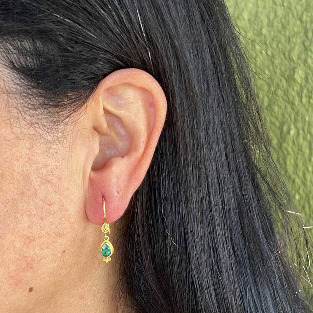 Golden Pear Filigree Emerald Earrings