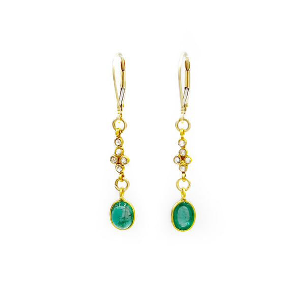 Diamond Flowers Dripping with Emeralds Earring