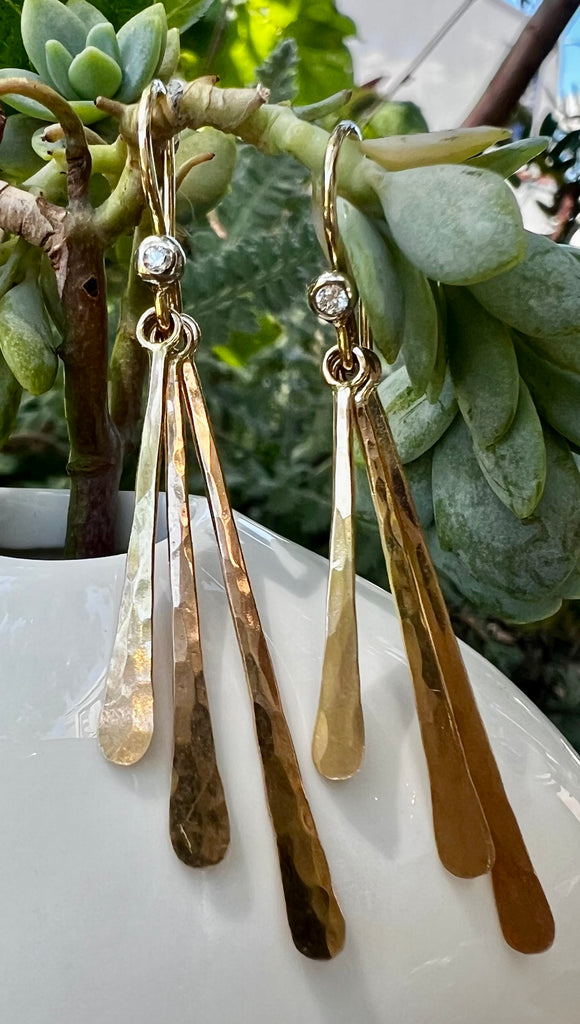 Hammered Spikes with Diamonds Gold Earrings