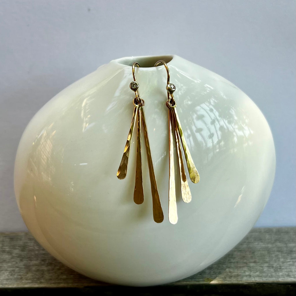Hammered Spikes with Diamonds Gold Earrings