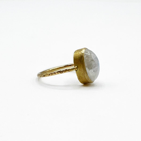 Golden Oval Moonstone Hammered Ring