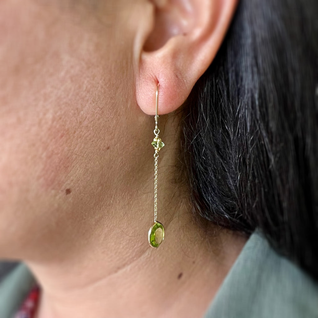 Peridot Chain Drop Earrings in 14 Karat Gold